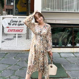 Lace-up Front Floral Print Dress