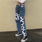 Printed Panel Wide-leg Jeans