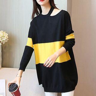Color Block Cut Out Neckline Long Sweater