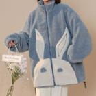 Rabbit Embroidered Oversized Zip Jacket