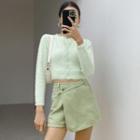 Cropped Cardigan Light Green - One Size