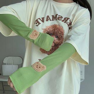 Bear Applique Sun Protection Arm Sleeves