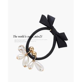 Faux-pearl Ribbon Hair Tie