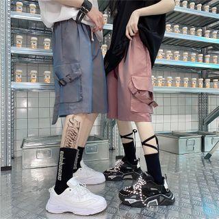 Drawstring Waist Belted Side-pocket Cargo Shorts