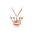Fashion Plated Rose Gold Crown Pendant With White Austrian Element Crystal And Necklace