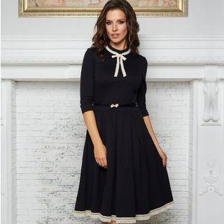 3/4-sleeve Bow Accent Lace Panel Dress