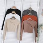 Plain Round-neck Cutout Long-sleeve Top
