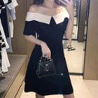 Off-shoulder Contrast Collar A-line Dress