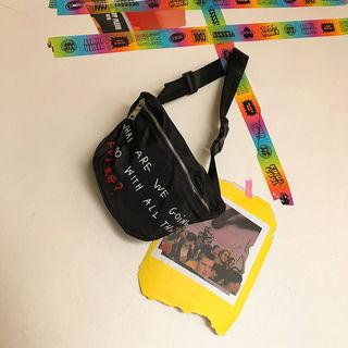 Letter Print Belt Bag Black - One Size