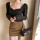 Sweetheart Neckline Cropped Knit Top / A-line Mini Skirt