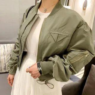 Shirred-sleeve Drawstring Bomber Jacket