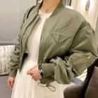 Shirred-sleeve Drawstring Bomber Jacket