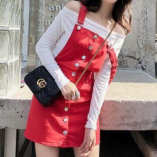 Set: Buttoned Jumper Mini Dress + Long-sleeve Top