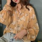 Floral Print Bell-sleeve Blouse Yellow - One Size