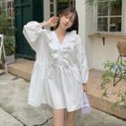Balloon-sleeve V-neck Ruffled Mini A-line Dress