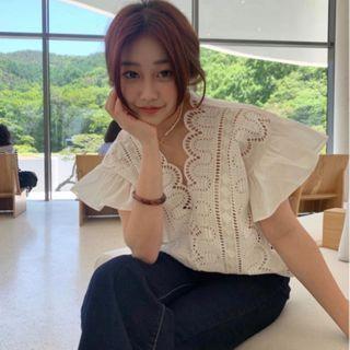 Short-sleeve Perforated Plain Top