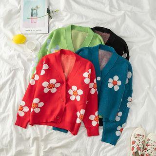 V-neck Flower Print Cardigan