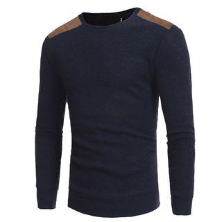 Long Sleeve Contrast Suede Applique Knit Top