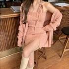 Long-sleeve Knit Cardigan / Halter Cable-knit Dress