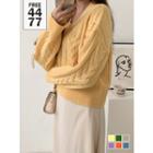 Colored V-neck Cable-knit Sweater