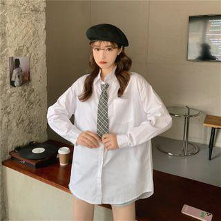 Smiley Face Print Tie-neck Shirt