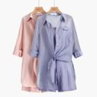 Set: Plain Shirt + Ribbed Camisole Top + Shorts