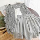 Set: Striped Hooded Zip Jacket + Plain Camisole + Shorts