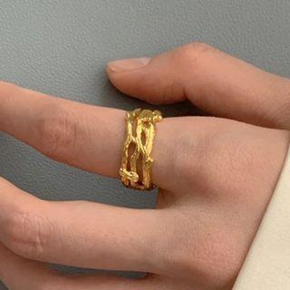 Irregular Layered Stainless Steel Open Ring 1pc - Jz160 - Gold - One Size