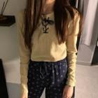 Smiley Face Print Cropped Boot-cut Pants / Lace Up Long-sleeve T-shirt
