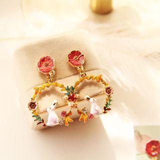 Flower Rabbit Drop Earring / Clip-on Earring