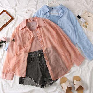 Set: Drop-shoulder Plain Light Shirt + Camisole