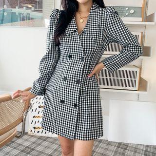 Chelsea-collar Gingham Blazer Minidress Black - One Size