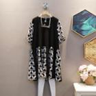 Short-sleeve Heart Print Panel Dress