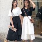 Japanese Characters Print Short-sleeve T-shirt / Irregular Hem Midi A-line Skirt
