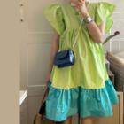 Ruffle Sleeves Two-tone A-line Dress