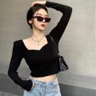 Square Collar Plain Cropped Top
