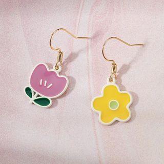 Flower Asymmetrical Glaze Alloy Dangle Earring
