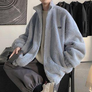 Embroidered Faux Shearling Zipped Jacket