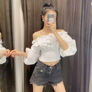 Ruched Off-shoulder Puff-sleeve Blouse