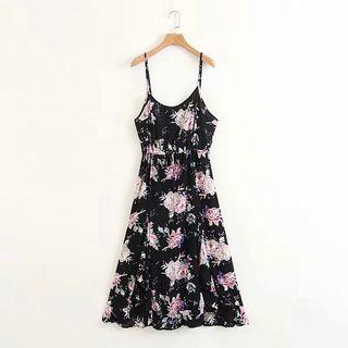 Floral Striped A-line Midi Dress