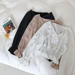 Long-sleeve Dotted Peplum Top