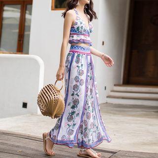 Set: Printed Ruffled Bikini + Cover-up Skirt