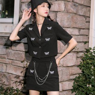 Short-sleeve Butterfly Top / Mini Skirt