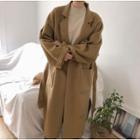 Open-front Long Coat Camel - One Size