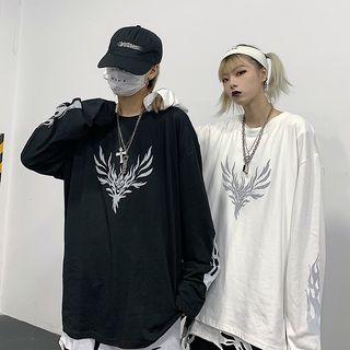 Long-sleeve Reflective Print T-shirt