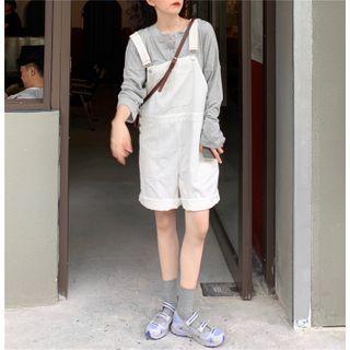 Long-sleeve Plain T-shirt / Denim Jumpsuit
