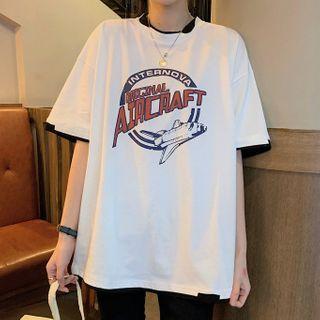 Two Tone Short-sleeve Printed T-shirt