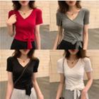 Lace-up Strap Short-sleeve Top / Wide-leg Pants