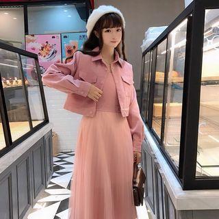 Button Jacket / Strapless Midi Dress