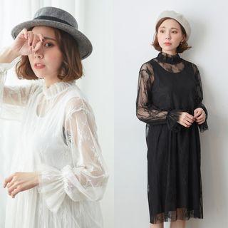 Frilled Trim See-through Lace Dress